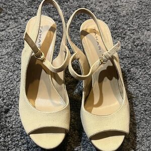 Tahari Cream Peep-Toe Slingback Heels